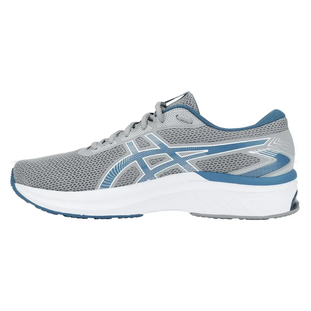 Tênis Asics Gel-Sparta 2 masculino em cinza e azul visto de lado mostrando detalhes do cabedal em mesh